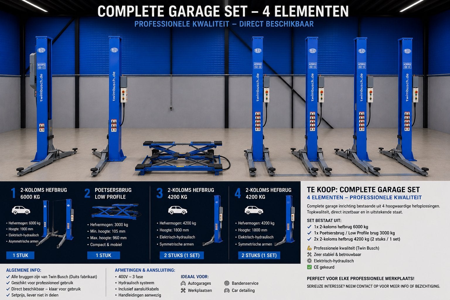 Complete Twin Busch Garage 6000kg + 2x 4200kg + Schaarbrug