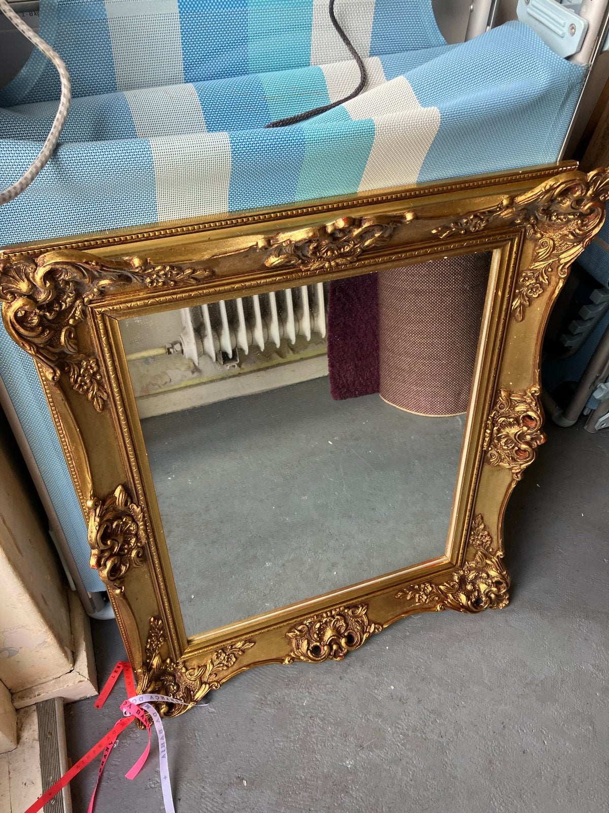 Grote vintage spiegel met gouden barok lijst, Ophalen, Gebruikt, 100 tot 150 cm, 75 tot 100 cm