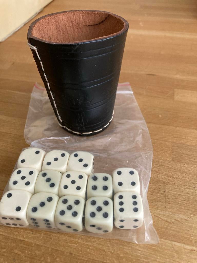 Dobbelbeker met 13 dobbelstenen - Leer, Een of twee spelers, Ophalen of Verzenden, Gebruikt