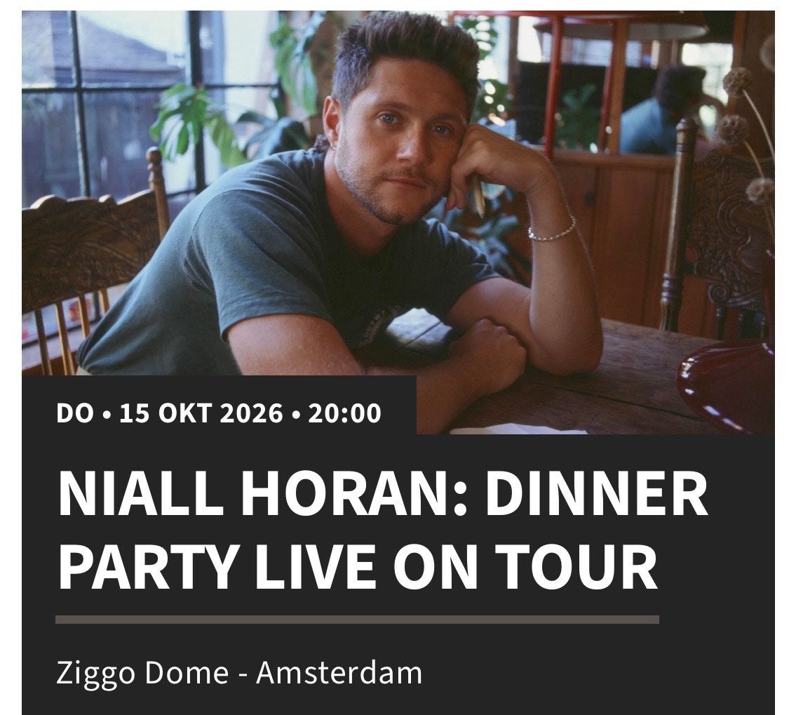 Niall Horan dinner party live on tour VIP tickets, Twee personen, Oktober