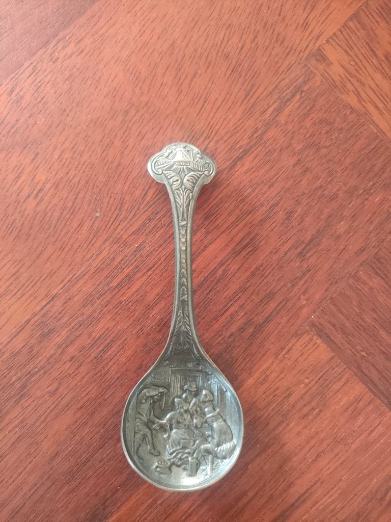 Vintage Van Nelle verzilverd repousse theeschepje, Antiek en Kunst, Ophalen