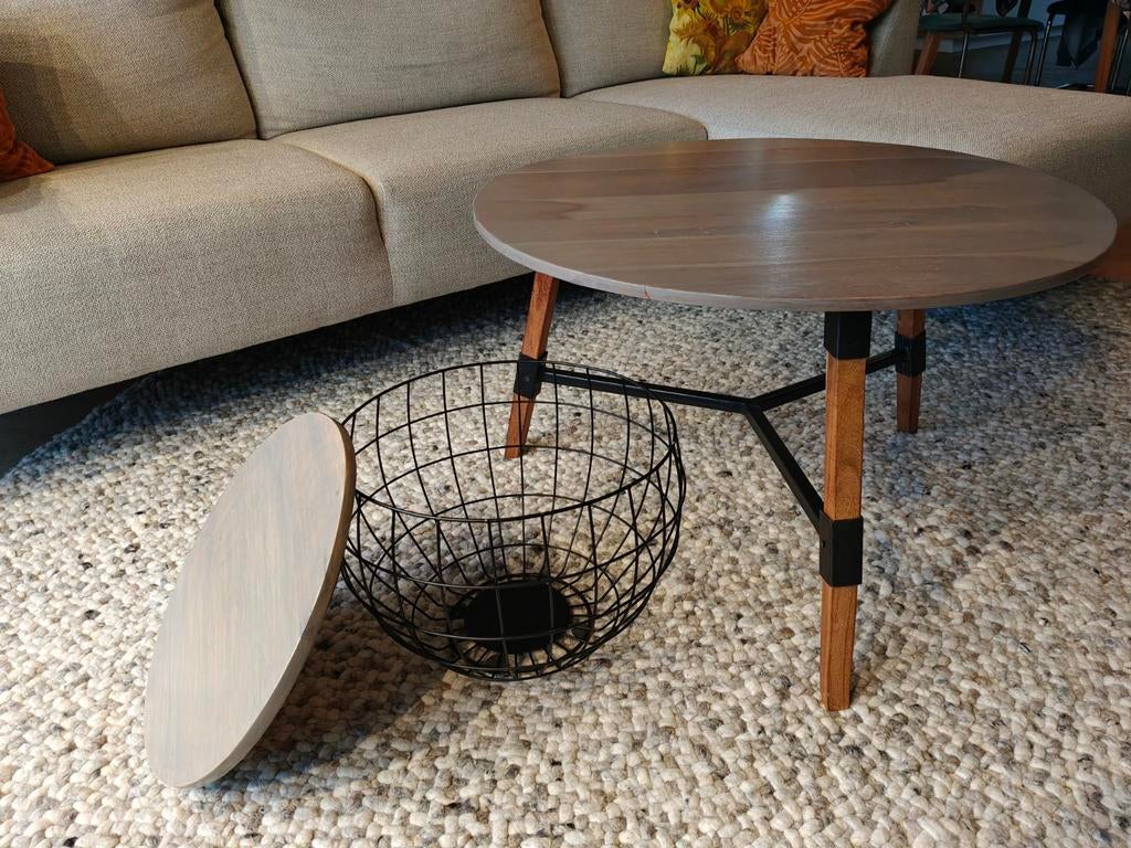 Salontafel hout grijs met dekenmand, Ophalen, Gebruikt, 50 tot 100 cm, Rond