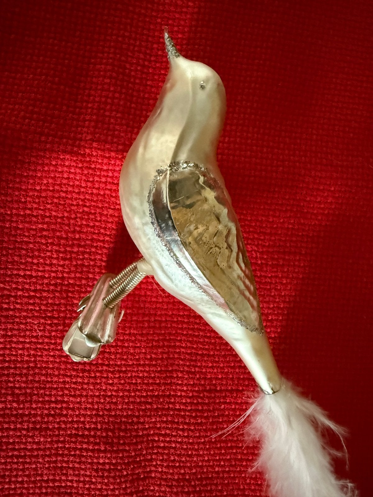 Oude glazen vogel met knijper (kerstversiering), Ophalen of Verzenden, Zo goed als nieuw