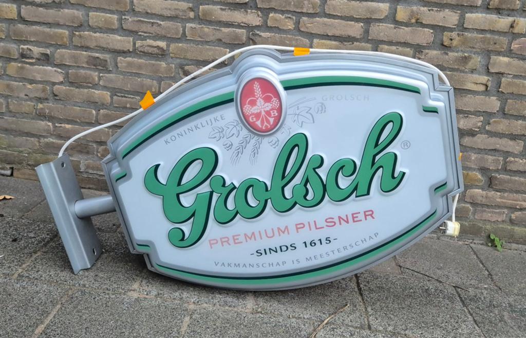 te koop grolsch lichtbak in nette staat, Verzamelen, Biermerken, Ophalen, Gebruikt, Reclamebord, Plaat of Schild, Grolsch