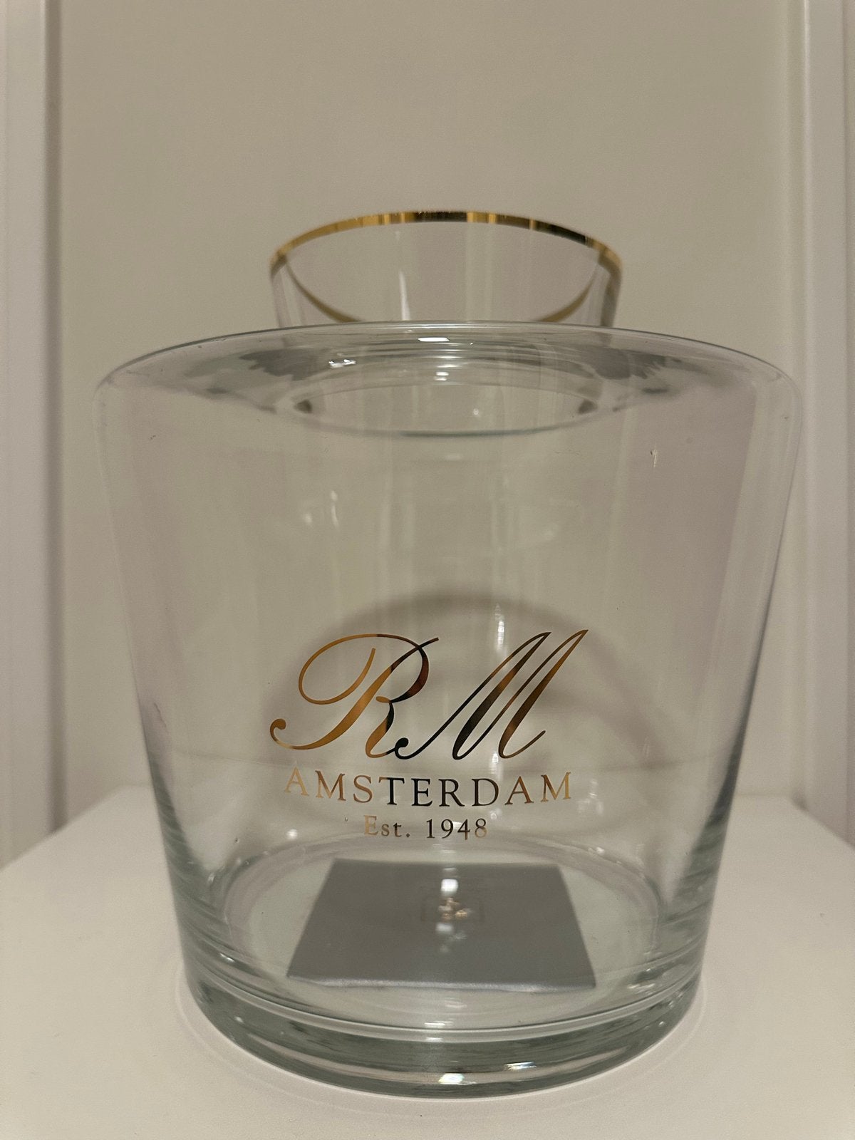 Riviera Maison RM Amsterdam Vaas/Windlicht Glas Goud, Ophalen, Zo goed als nieuw, Transparant, Glas