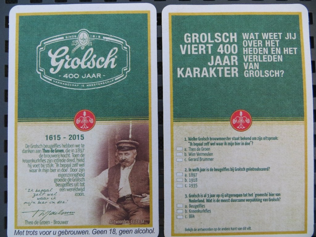 Jubileumviltjes van Grolsch 400 jaar (viltje nr. 2), Ophalen of Verzenden, Nieuw, Viltje(s), Grolsch