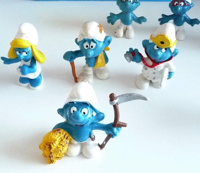 smurf boer met zeis en stro , nr 20145, SCHLEICH 1981, Verzamelen, Smurfen, Zo goed als nieuw, Poppetje, Figuurtje of Knuffel