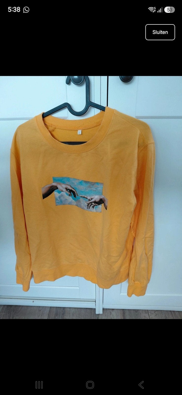 Gele trui met print, Geel, Maat 42/44 (L), Ophalen of Verzenden, Zo goed als nieuw