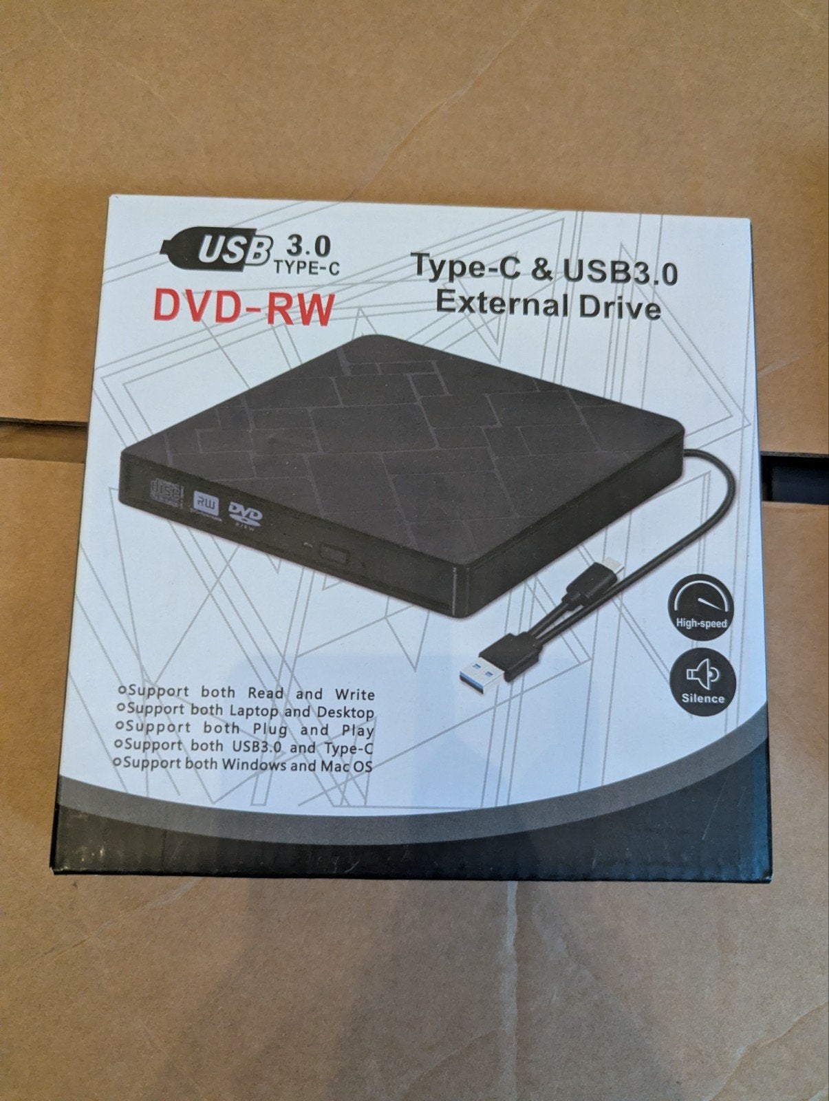 USB 3.0 Type-C & USB3.0 Externe DVD-RW Drive, Computers en Software, Cd, Nieuw, Extern, MacOS