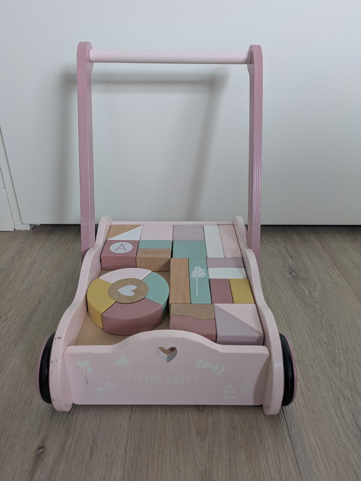 Little Dutch Houten Blokkenkar - Roze, Kinderen en Baby's, Speelgoed | Houten speelgoed, Ophalen, Gebruikt, Duw- of Trekspeelgoed
