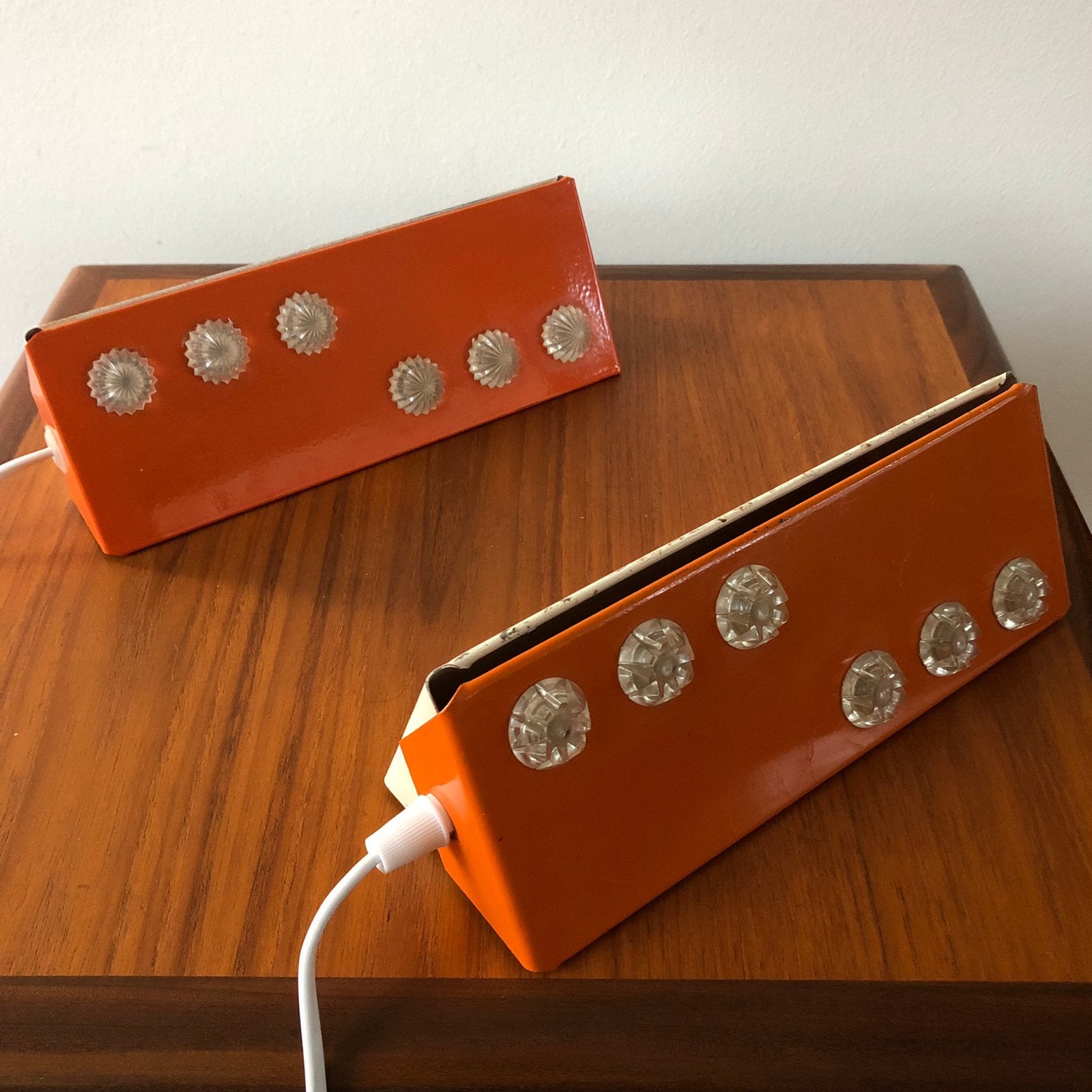 2 X Vintage Herda wandlamp / bedlamp  l Oranje  | jaren 70, Oranje, E14 (klein), Ophalen of Verzenden, Zo goed als nieuw