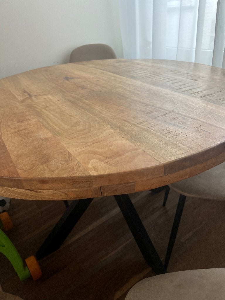 Eettafel rond mangohout, Ophalen, Overige materialen, Rond, Zo goed als nieuw