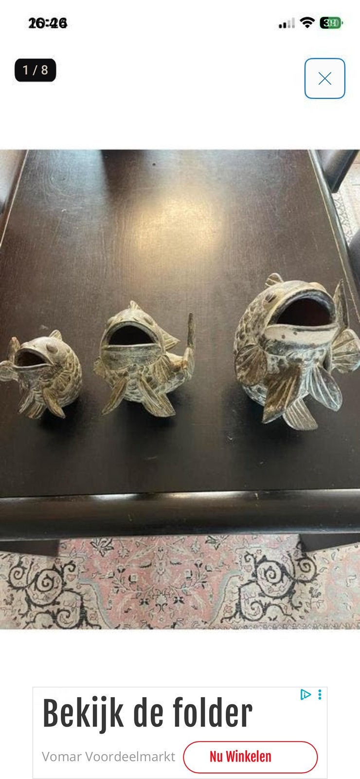 Decoratieve set van 3 aardewerken vissen, Ophalen