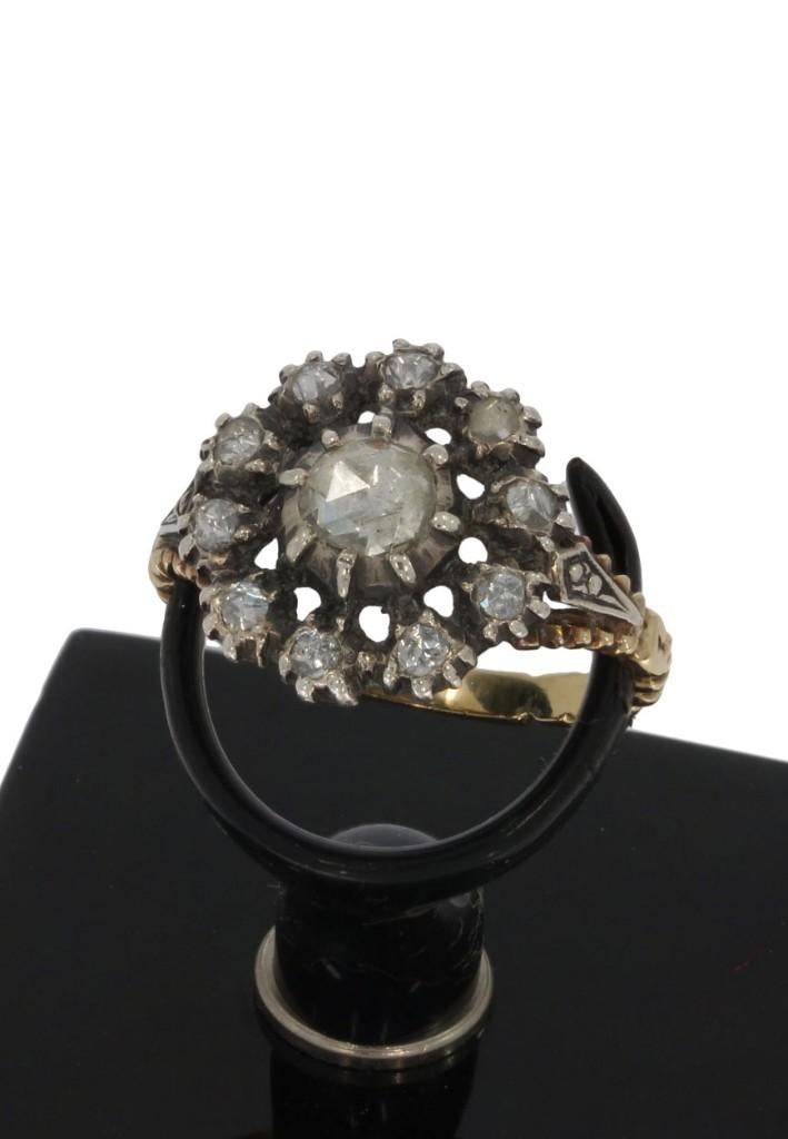 Diamanten antieke 14k gouden entourage rozet ring zilver, Verzenden, Goud, Ring, Met edelsteen