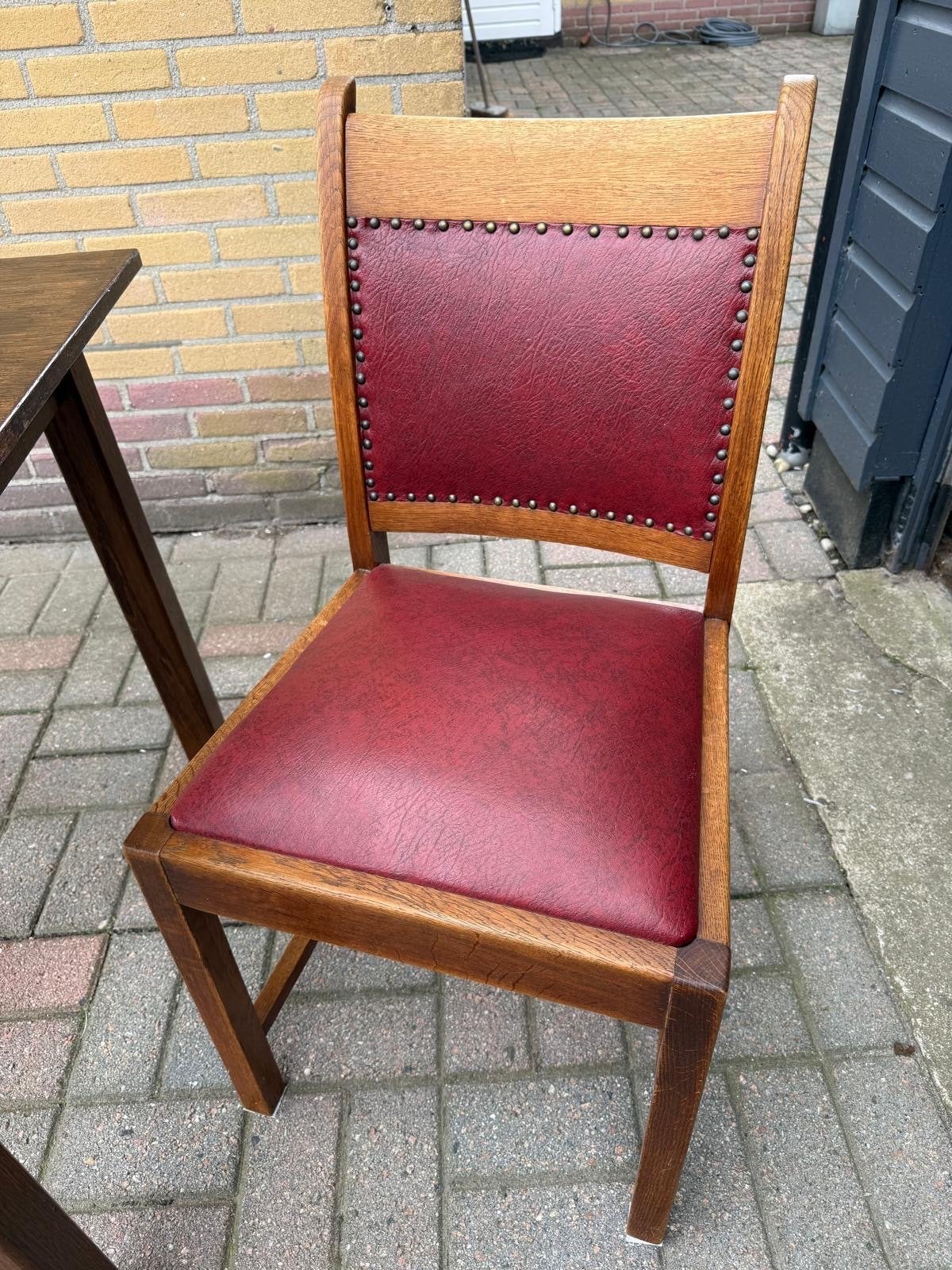 Eiken eethoek tafel 80x80 met vier stoelen gratis af te hale, Huis en Inrichting, Tafels | Eettafels, Ophalen, Gebruikt, 50 tot 100 cm