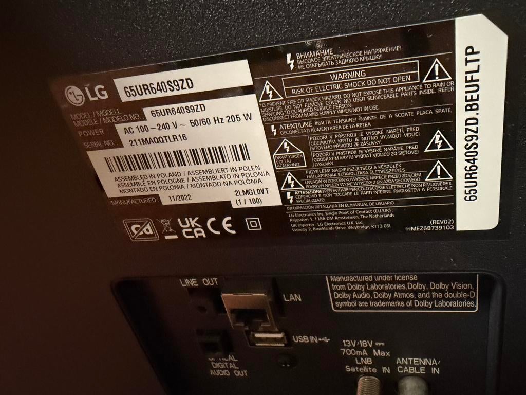 LG 65UR640S9ZD, Ophalen, LED, 50 Hz, 100 cm of meer