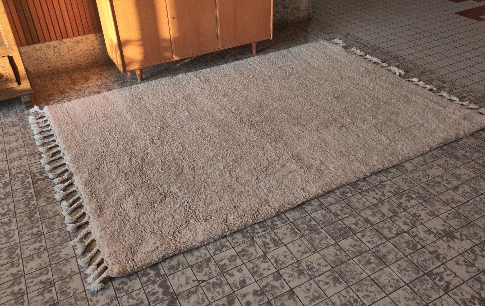 Vloerkleed Berber Wit Handgeknoopt Kleed 265 X 180 Wol, Gebruikt, Mid century modern, ., Wit