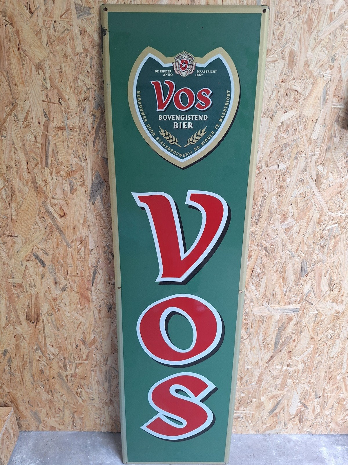 Vintage Emaille Reclamebord Vos Bier Maastricht Jaren '90, Verzamelen, Ophalen of Verzenden, Gebruikt, Reclamebord, Plaat of Schild