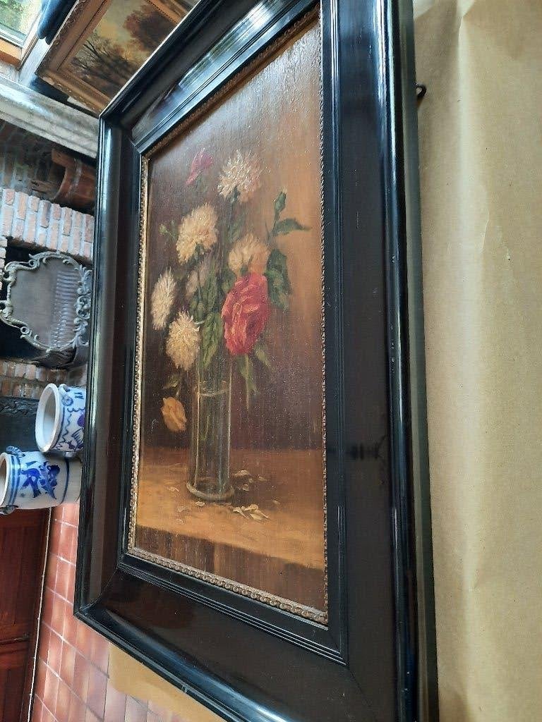 Schilderij P.V  Schaik, Ophalen of Verzenden, Olieverf, Bloemen, Paneel