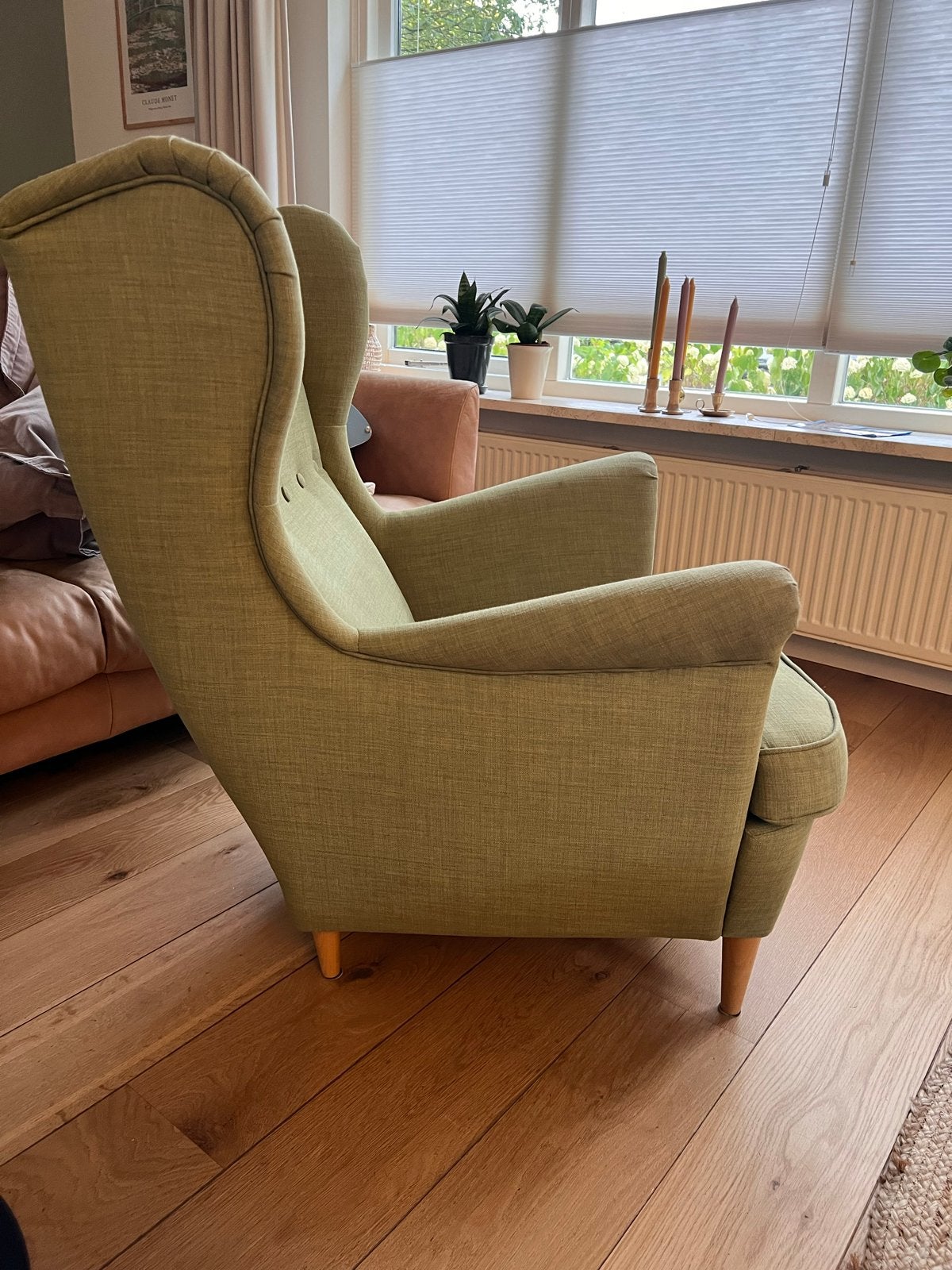 Comfortabele groene fauteuil, gebruikt, Ophalen, Gebruikt, Stof, 75 tot 100 cm