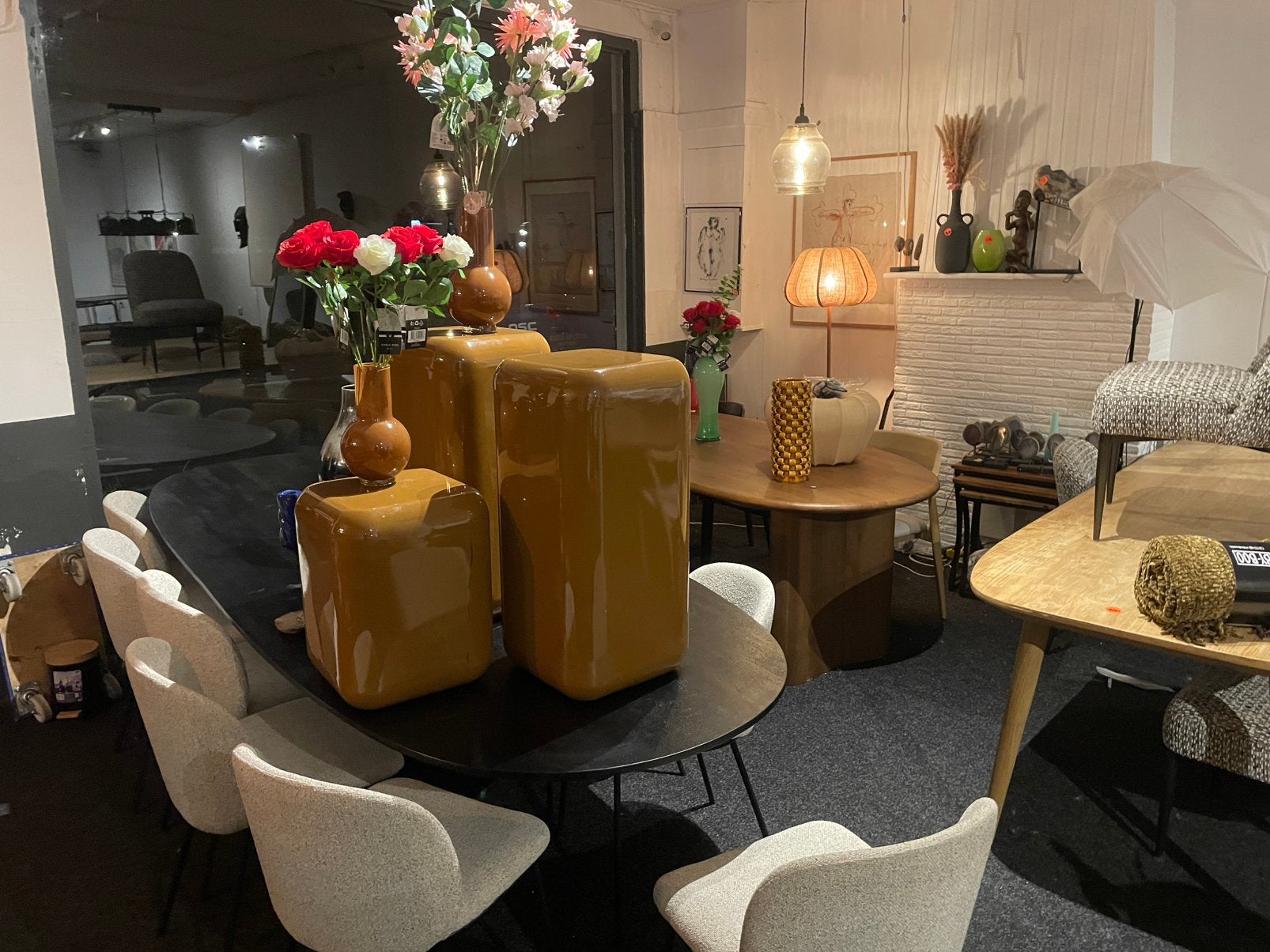 Beige marmeren organische salontafel 129x86, Ophalen, Overige materialen, 100 tot 150 cm, Nieuw