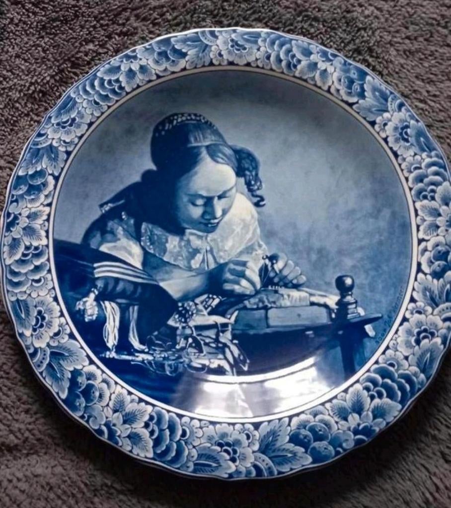 Origineel Delftsblauw wandbord - De Kantwerkster, Ophalen of Verzenden