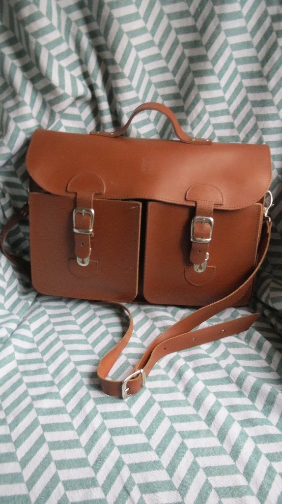 merk Oldschool Bags, leren tas, Made in Holland, bruin, 30 tot 40 cm, Minder dan 30 cm, Bruin, Verzenden