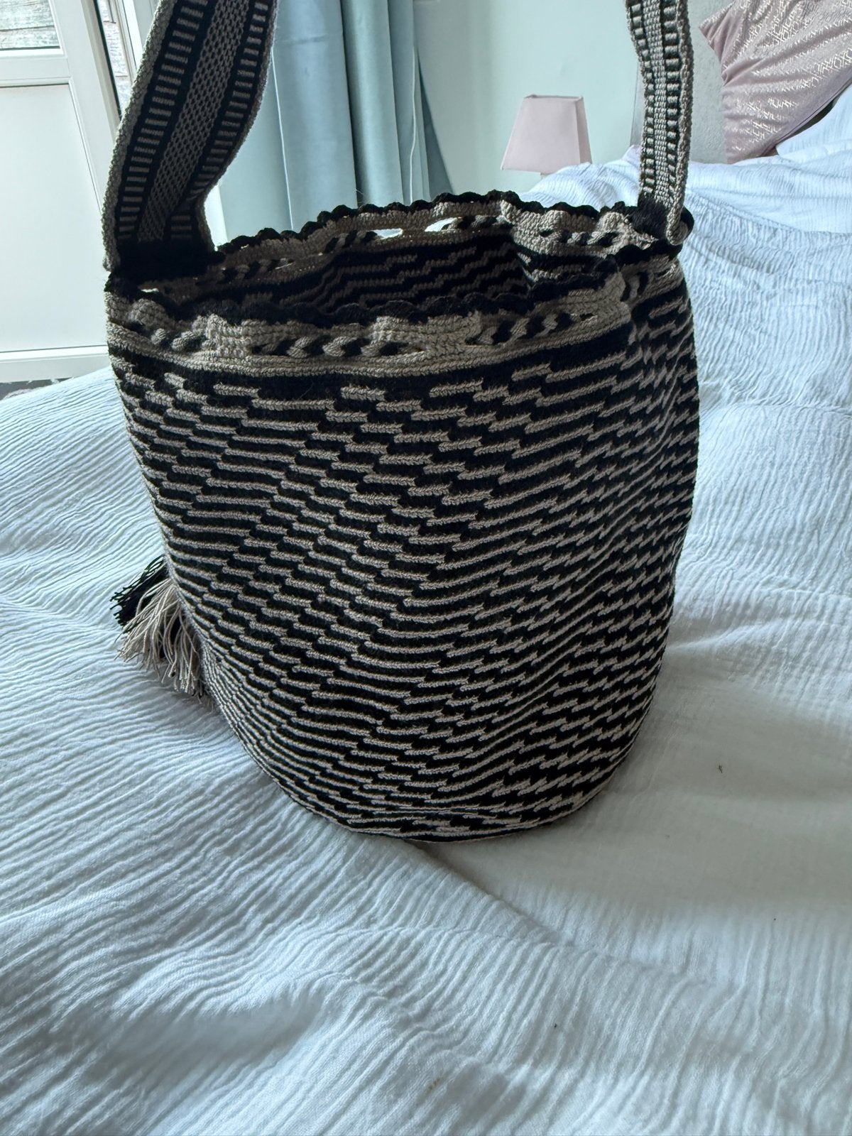 Mochila Wayuu tas uit Cartagena - Handgemaakt design, Ophalen of Verzenden, Zo goed als nieuw, Beige, Schoudertasje