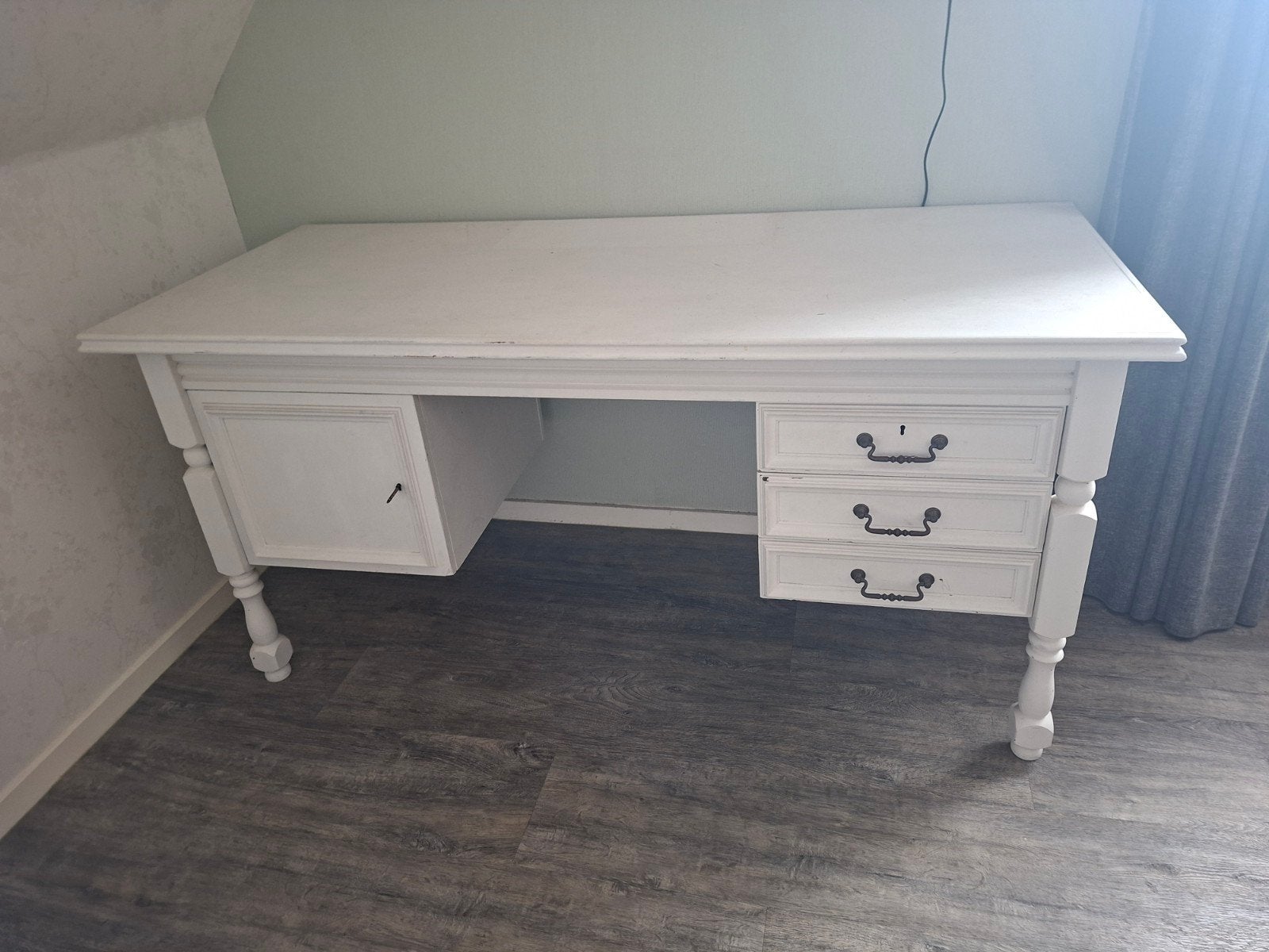 Wit bureau met lades en kastje - Klassiek design, Ophalen, Gebruikt, Hout, Klassiek
