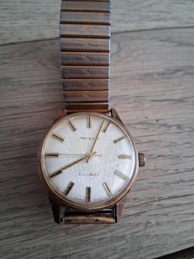Vintage Prisma Polshorloge - Verguld met Rekband, Sieraden, Tassen en Uiterlijk, Horloges | Antiek, Overige merken, Overige materialen
