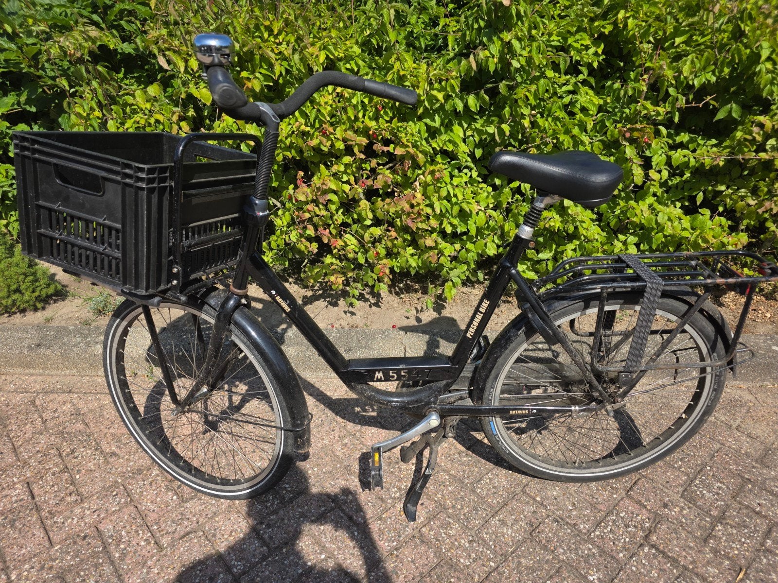 Batavus Personal Bike - Zwarte Transportfiets met Krat, Velgrem, Versnellingen, Batavus, Ophalen of Verzenden