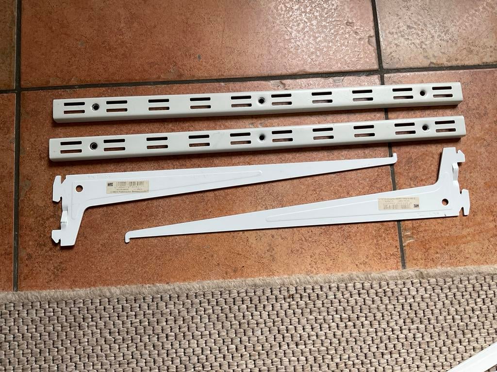 Witte plankdragers (40cm) en rails (50 cm) voor wandsysteem, Ophalen, Zo goed als nieuw