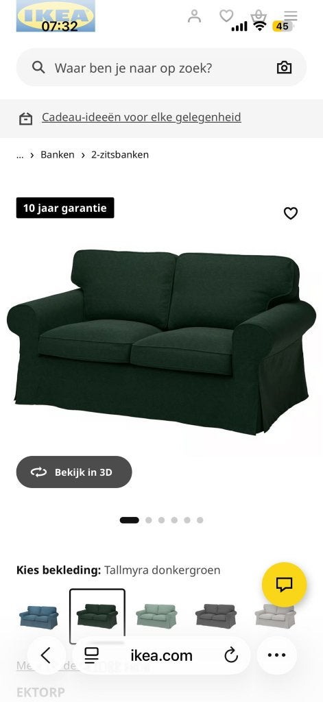 Groene Hoes voor bank ektorp IKEA 2 zits, Ophalen, Tweepersoons, 75 tot 100 cm, Zo goed als nieuw