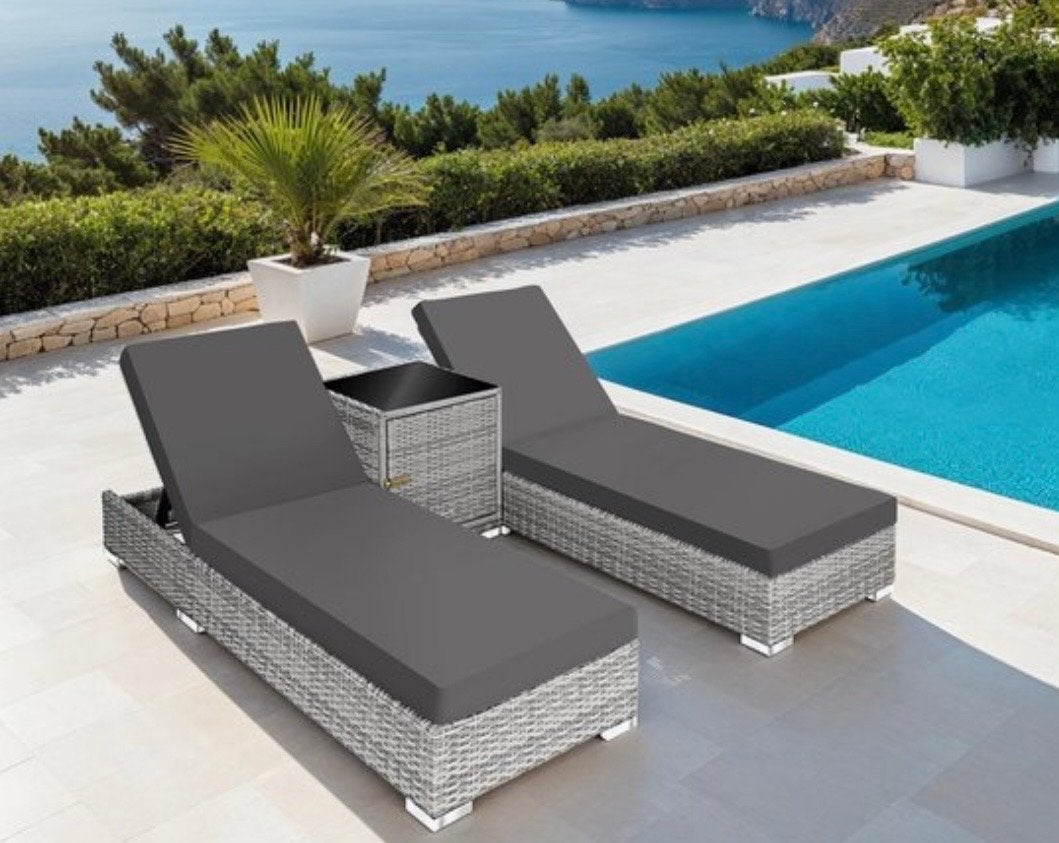 Tectake Luxe Ligbedden Set met Tafel en Beschermhoes, Ophalen, Zo goed als nieuw, Wicker, Verstelbaar