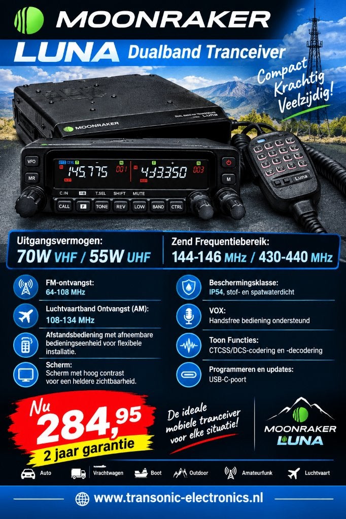Uitverkocht! Moonraker LUNA 2m/70cm Dualband Transceiver, Telecommunicatie, ., UK, Nieuw, Moonraker