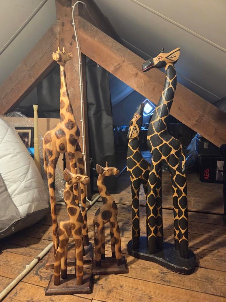 Set van 5 houten giraffen - Afrikaanse decoratie, Huis en Inrichting, Hout, Gebruikt, Meerkleurig, Overige stijlen