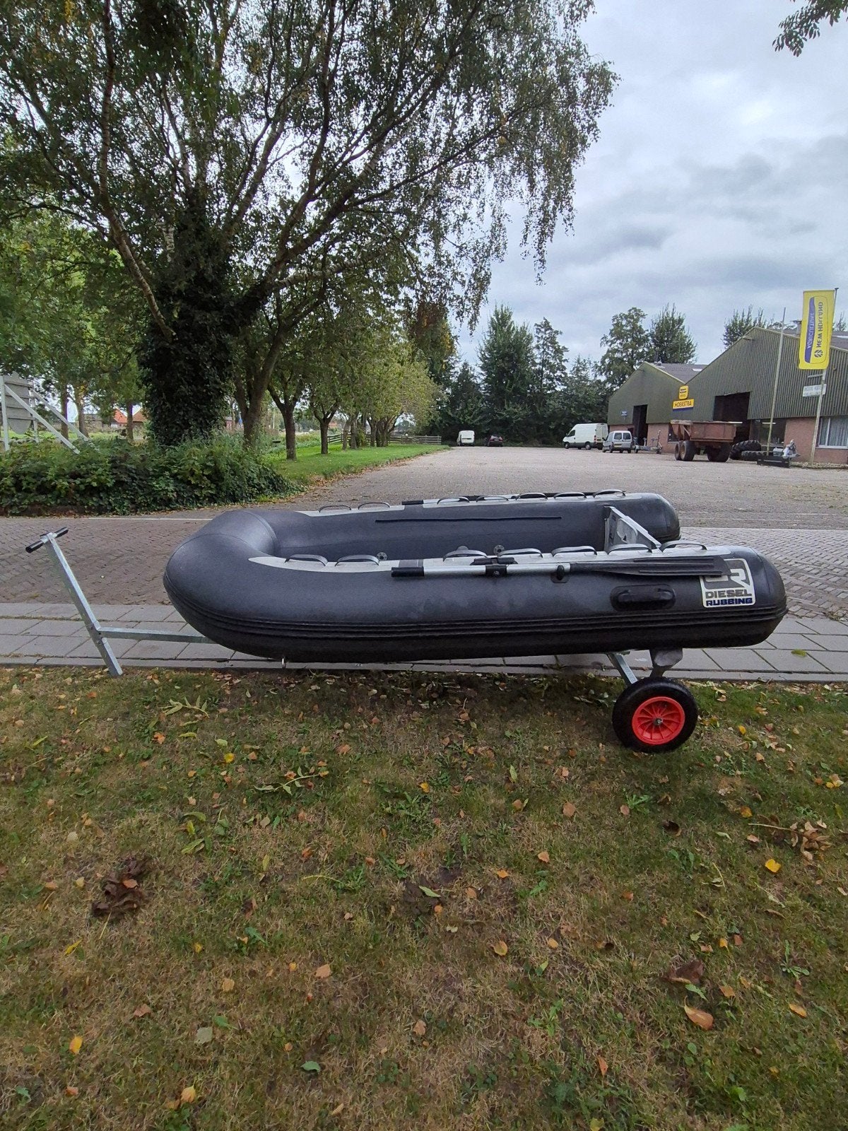Rubberboot Diesel Rubbing met kar en buitenboordmot, Aluminium, Gebruikt, 5 pk, Anker