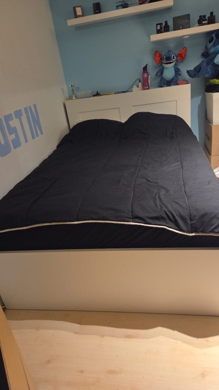IKEA bed 140 cm met achterboard en opberglades, Huis en Inrichting, Slaapkamer | Bedden, Ophalen, Gebruikt, Wit, Tweepersoons