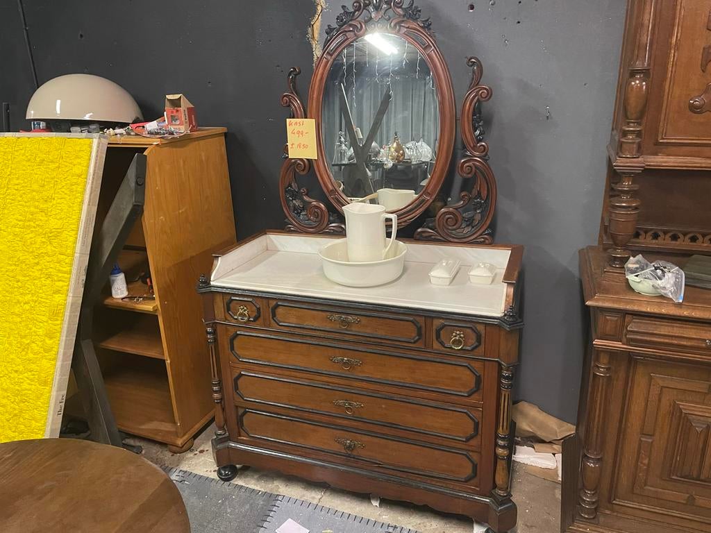 Mahoniehouten wastafel commode met spiegel, Ophalen
