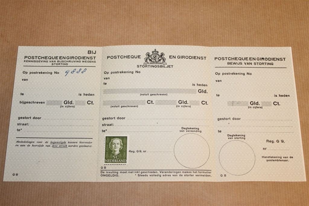 Stortingsbiljet Postcheque en Girodienst - 1948 - Zeldzaam!!, Ophalen of Verzenden, Zo goed als nieuw