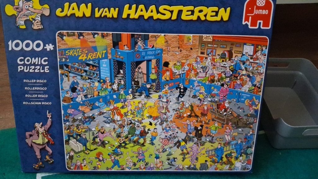 Jan van Haasteren rollerdisco 1000 stukjes compleet, Ophalen, 500 t/m 1500 stukjes, Zo goed als nieuw, Legpuzzel