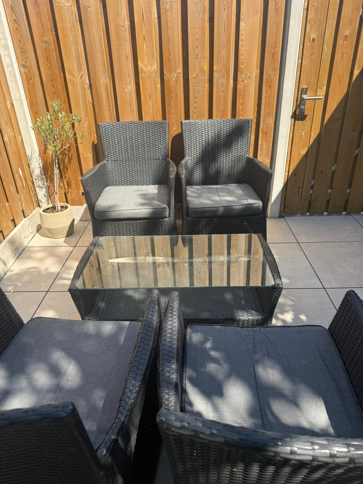 4-persoons wicker tuinset in antraciet/zwart, Ophalen, 4 zitplaatsen, Gebruikt, Wicker