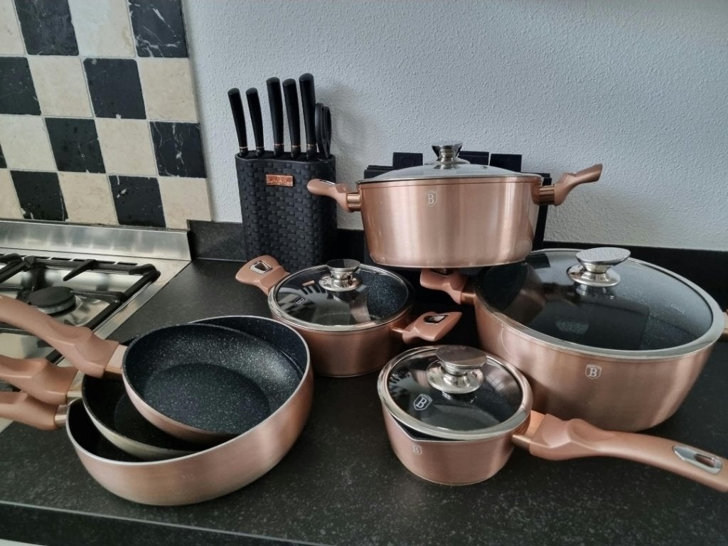 Berlinger Haus Rose Gold pannenset – 7-delig – Luxe, Ophalen, Pannenset, Zo goed als nieuw, Rvs