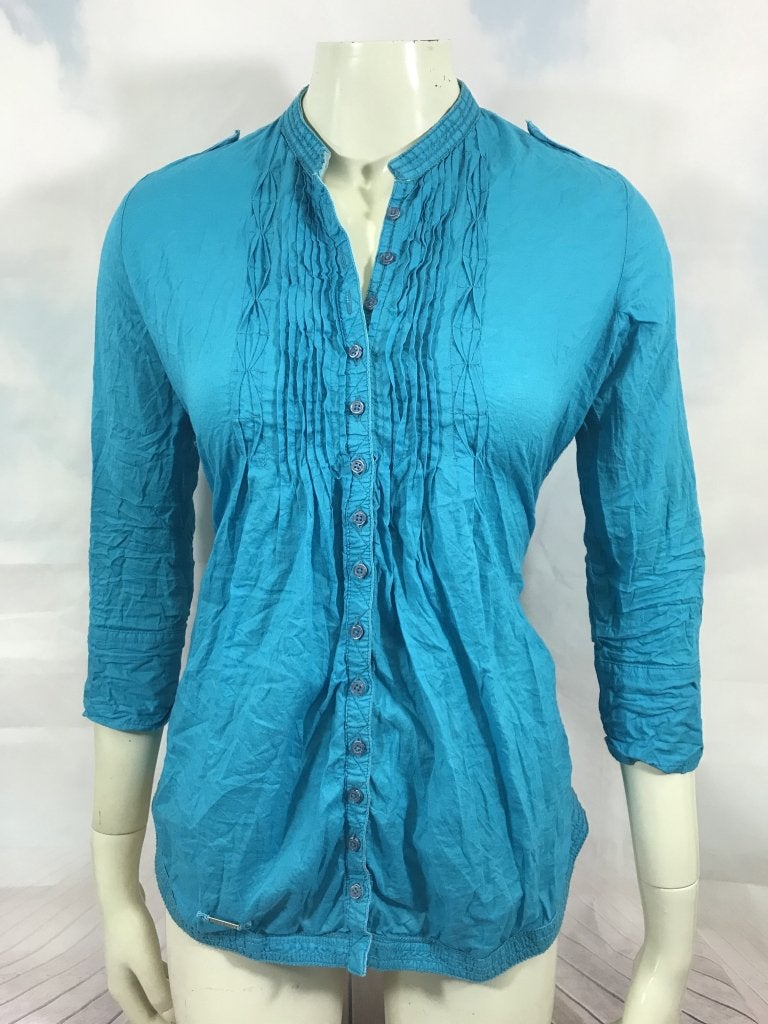 Superdry  vintage thrift blauwe blouse maat S (1C1), Tweedehands verkoop, Blauw, Ophalen of Verzenden, Tweedehands verkoop