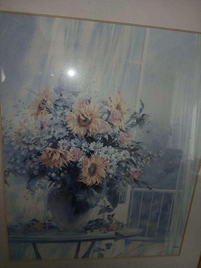 Schilderij met Zonnebloemen en Rozen - Romantische Stijl, Ophalen of Verzenden