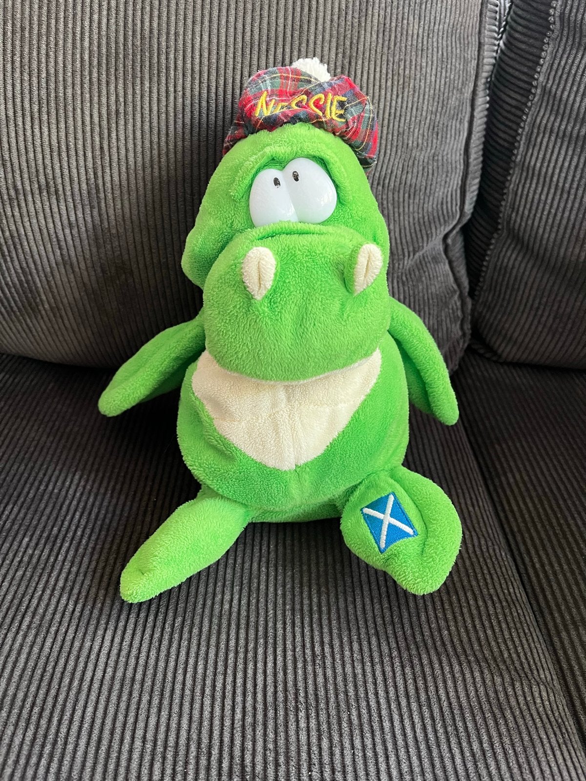 Nessie het Loch Ness Monster Knuffel met Schotse muts, Groen, Ophalen of Verzenden, Zo goed als nieuw, Middelgroot (20 tot 80 cm)