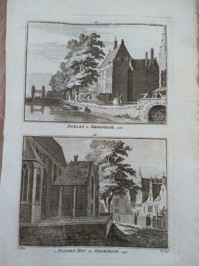 363-364 /Medemblik  Doelen en Prinsenhof   Kopergravure 1752, Antiek en Kunst, Ophalen of Verzenden