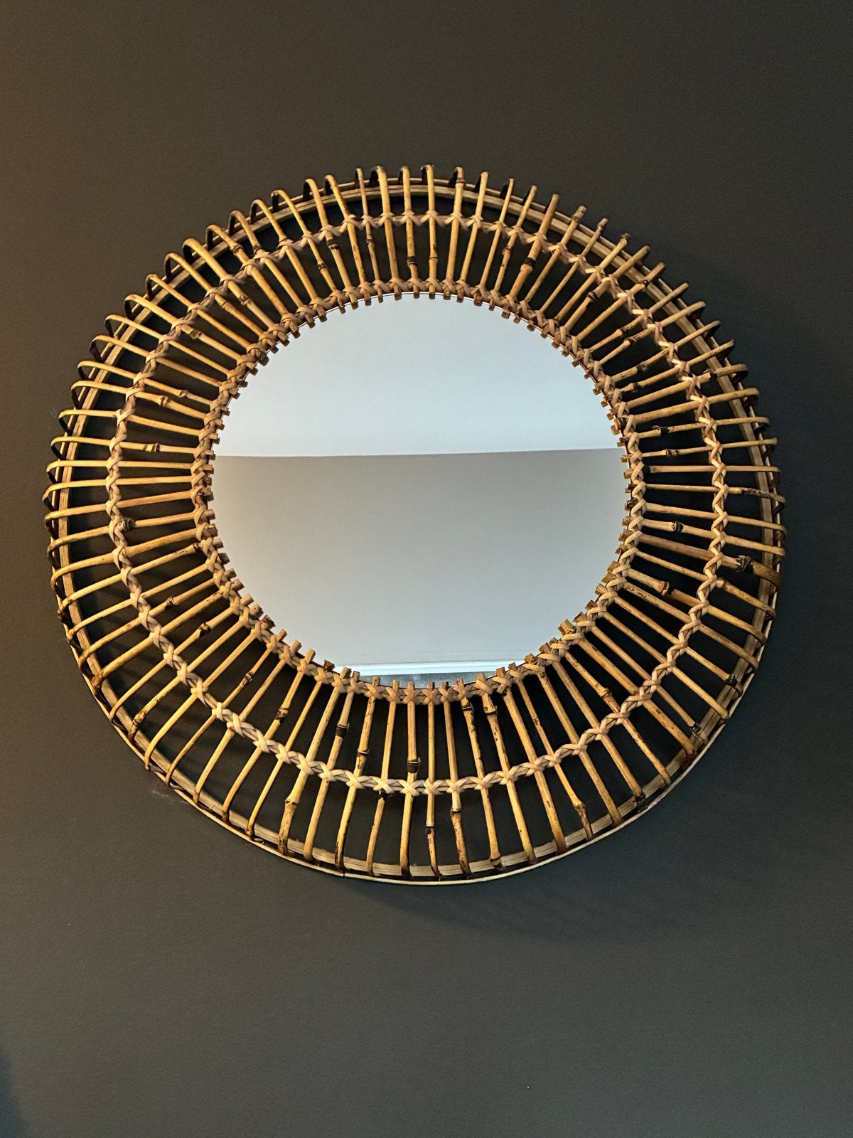 Zonnespiegel met bamboe rand - ø75 cm, Ophalen, Rond, Zo goed als nieuw, Minder dan 100 cm