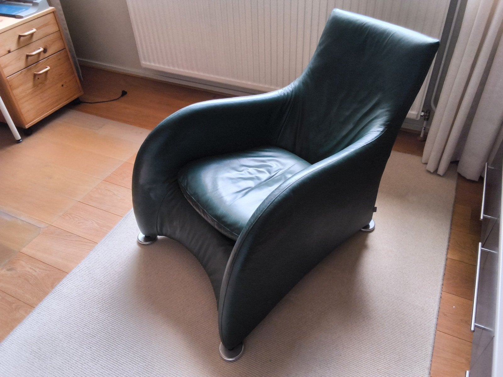 Montis Loge fauteuil, groen leer, Huis en Inrichting, Ophalen, Gebruikt, Modern, tijdloos, 50 tot 75 cm