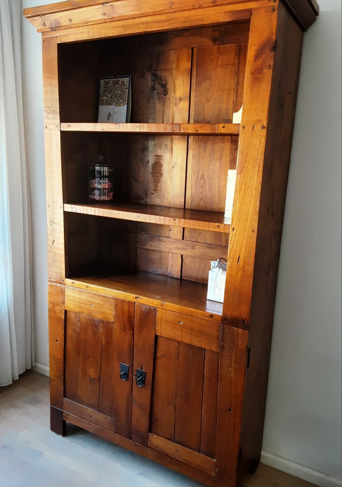 Mahonie houten (boeken) kast met deuren en planken, Ophalen, 50 tot 100 cm, Landelijk, 150 tot 200 cm